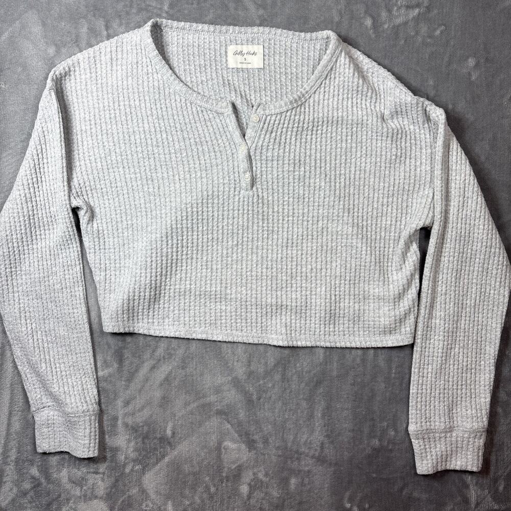 Gilly Hicks Waffle Boho Cottogecore Crop Top Knit Gray Woman's Medium M